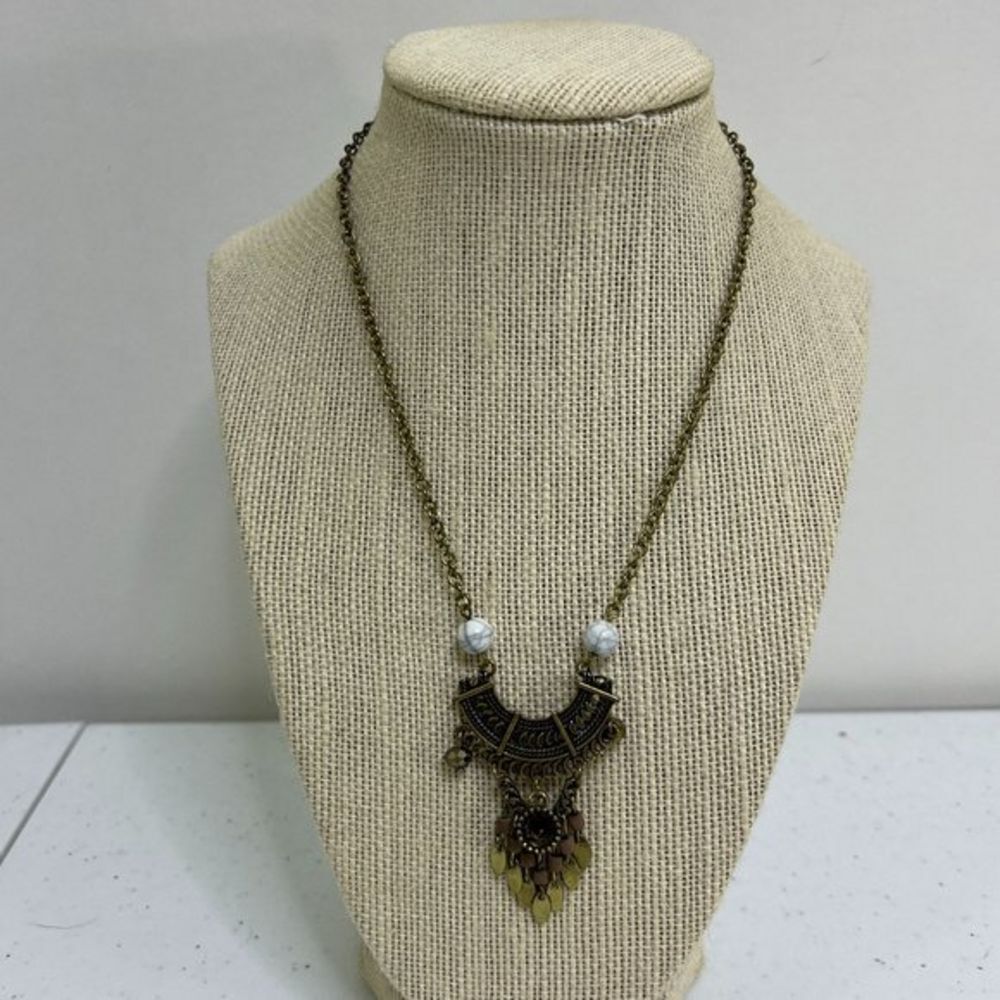 Lovisa Necklace Boho Gold Tone Dangle Ethnic Tribal Southwestern White Beaded Us